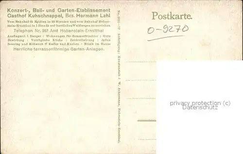 Hohenstein Ernstthal Gasthof Kuhschnappel Bes.Hermann Lahl Kat. Hohenstein Ernstthal