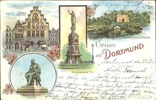 Dortmund Rathaus u.Kaiser Denkmal Kat. Dortmund