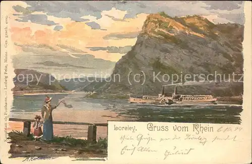 Loreley Lorelei Rheindampfer am Loreleyfelsen Kat. Sankt Goarshausen