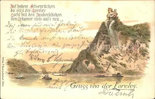 Loreley Lorelei Rheinschiffe am Loreleyfelsen Kuenstlerkarte Kat. Sankt Goarshausen