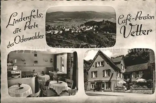 Lindenfels Odenwald Panorama mit Cafe Pension Vetter Kat. Lindenfels