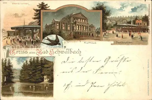 Bad Schwalbach Weinbrunnen Kurhaus Sichlbrunnen Kurpark Teich Kat. Bad Schwalbach