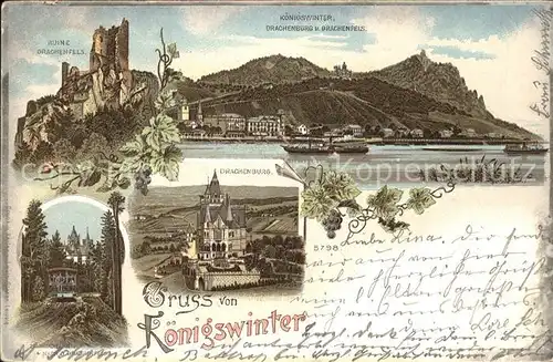 Koenigswinter Rheinpanorama mit Drachenburg und Drachenfels Kat. Koenigswinter