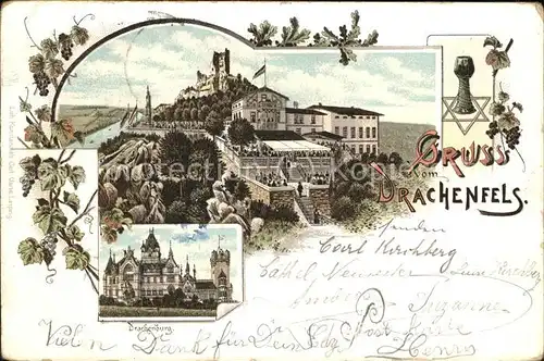 Koenigswinter Ruine Drachenfels mit Hotel und Drachenburg Kat. Koenigswinter