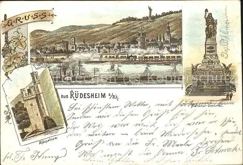 Ruedesheim Rhein Rheinpanorama Nationaldenkmal Maeusethurm Kat. Ruedesheim am Rhein