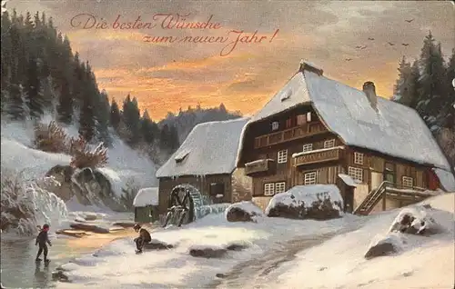 Neujahr Schwarzwaldhaus  Kat. Greetings