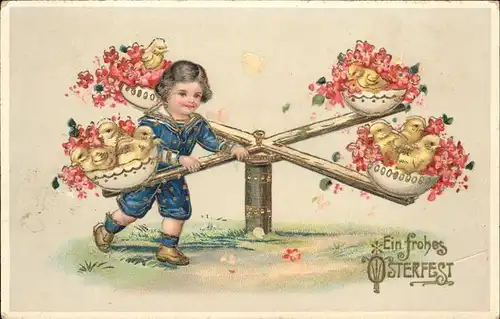 Ostern Easter Paques Kind Kueken Stehkarussell / Greetings /
