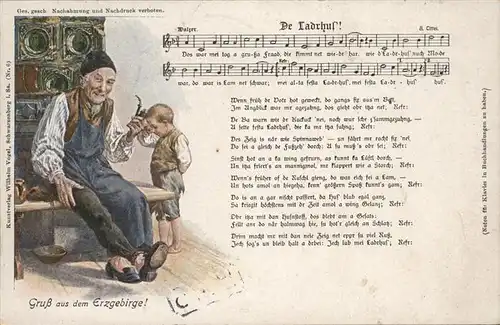 Liederkarte Nr. 6 De Ladrhus Erzgebirge Pfeife  Kat. Musik