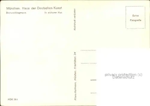 Kuenstlerkarte Richard Stegmann In sicherer Hut Muenchen Haus d. Deutschen Kunst / Kuenstlerkarte /