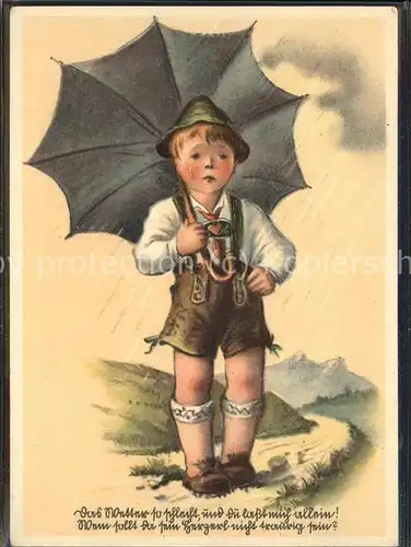 Kuenstlerkarte Emil Koehn Kinder Regenschirm Tracht Bayern / Kuenstlerkarte /