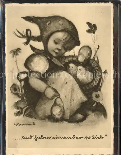 Hummel Nr. 5031 Kind Maedchen Kueken / Kuenstlerkarte /