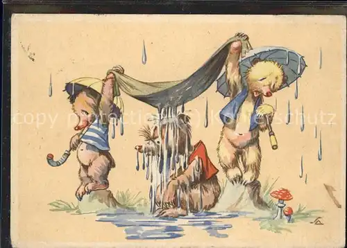 Baeren Teddybaeren Regen Humor Regenschirm / Tiere /