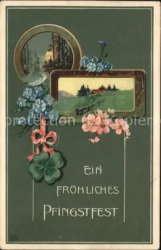 Pfingsten Pentecost Pentecote Froehliches Pfingsten Kleeblatt / Greetings /