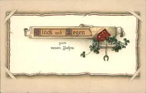 Neujahr Wuensche Glueck Hufeisen Wappen / Greetings /