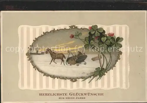 Neujahr Glueckwuensche Schlitten / Greetings /