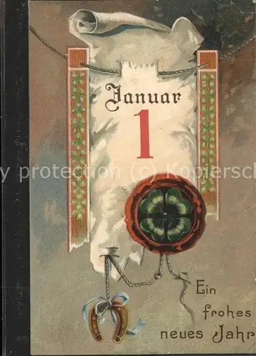 Neujahr 1. Januar Kleeblatt Kalenderblatt / Greetings /