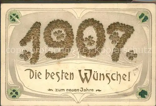 Neujahr besten Wuensche Kleeblatt / Greetings /