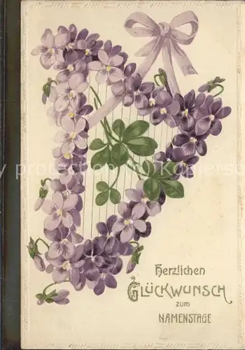 Namenstag Namenskarte Glueckwuensche Harfe Blumen /  /