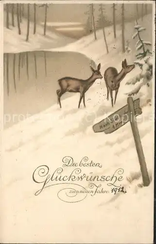 Neujahr Rehe Wald  / Greetings /