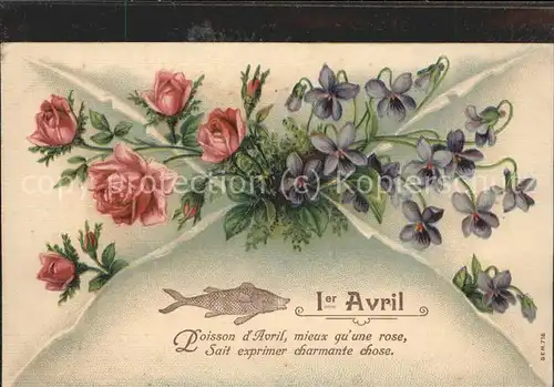 Datumskarte 1er Avril Fisch Blumen / Besonderheiten /
