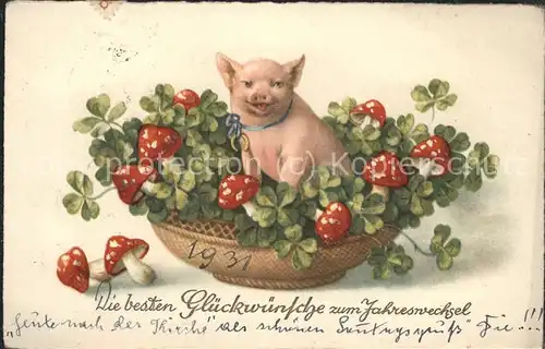 Neujahr Schwein Korb Pilze / Greetings /