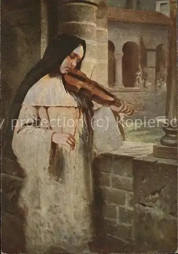 Kaulbach Hermann Ave Maria Nr. 141 Nonne Geige Kat. Kuenstlerkarte