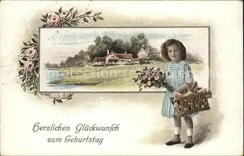 Geburtstag Kind Rosen Litho Kat. Greetings