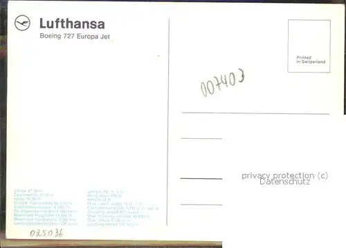 Flugzeuge Zivil Lufthansa Boeing 727 Europa Jet Kat. Flug