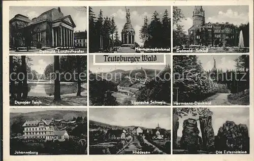 dg22814 Hermannsdenkmal Detmold Landestheater und Schloss Hermannsdenkmal Donoper Teich Lippische Schweiz Johannaberg Hiddesen Externsteine Kategorie. Detmold Alte Ansichtskarten