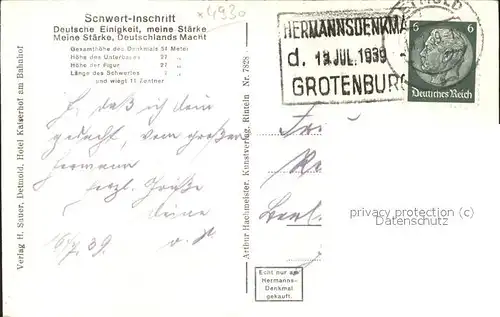 dg23122 Hermannsdenkmal Hermannsdenkmal  Kategorie. Detmold Alte Ansichtskarten