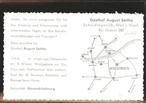 Scheidingen Gasthaus Seithe Speisesaal Werbekarte Wappen  Kat. Welver