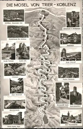 Trier Die Mosel von Trier bis Koblenz Sehenswuerdigkeiten uebersichtskarte Kat. Trier