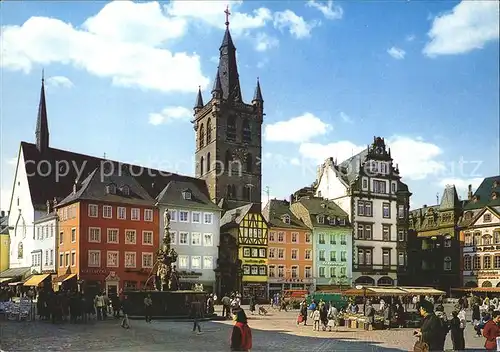 Trier Hauptmarkt mit St Gangolf Petrusbrunnen Kat. Trier