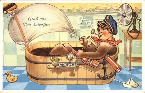 Bad Salzuflen Komik Zeichnung Seemann in Badewanne Kat. Bad Salzuflen