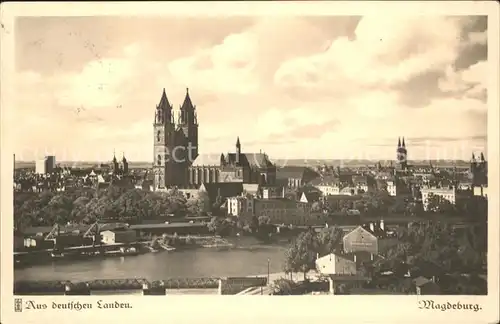 Magdeburg Panorama mit Kirche Kat. Magdeburg