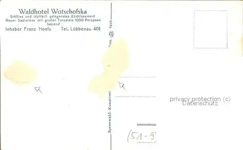 Luebbenau Spreewald Waldhotel Wotschofska Bootspartien Kat. Luebbenau