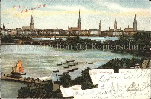 Hamburg Blick auf Alster und Stadt Kat. Hamburg