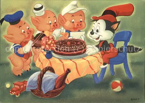 Schweinebach Katze vermenschlicht Torte Geburtstag Geige Trompete  Kat. Isny im Allgaeu