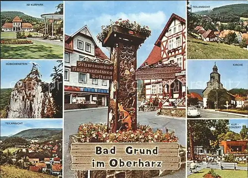 Bad Grund Harz Kirche Kurpark Wegweiser Huebichensten Zwerg Huebich Brunnen Kurkonzert Kat. Bad Grund (Harz)