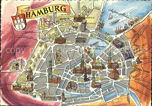 Hamburg uebersichtskarte der Sehenswuerdigkeiten Kat. Hamburg