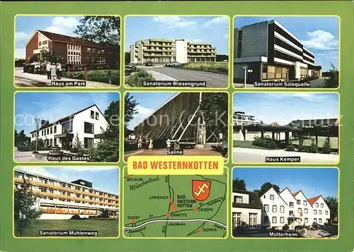 Bad Westernkotten Haus am Park  Thermenbad Sanatorium Muehlenweg und Wiesengrund Haus Kemper Haus des Gastes Muetterheim Lageplan Kat. Erwitte