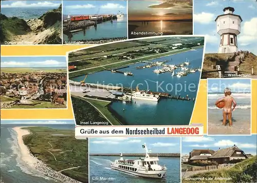 Langeoog Nordseebad Duenen Meer Inselbahn Wasserturm Ortsblick Hafen Fliegeraufnahme Lili Marleen Sonnenhof Lale Andersen Kat. Langeoog