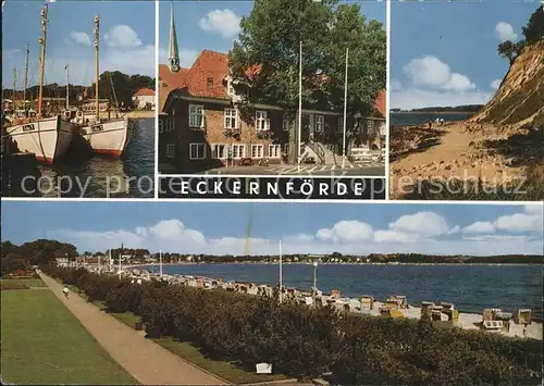 Eckernfoerde Segelboote Hafengebaeude Steilkueste Strand Kat. Eckernfoerde