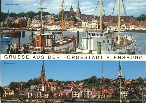 Flensburg Hafen und Stadt Fischkutter Foerderbruecke Kat. Flensburg