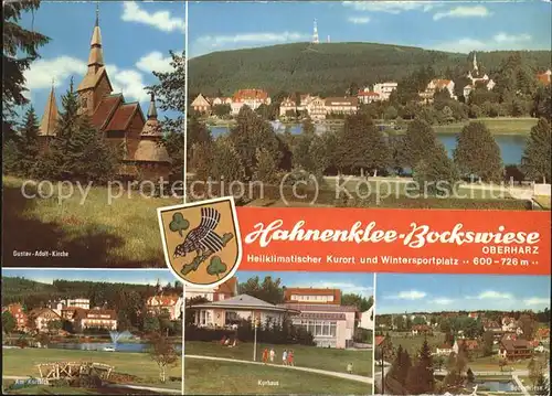 Hahnenklee Bockswiese Harz Gustav Adolf Kirche Ortsansicht Kurteich Kurpark Bockswiese Kat. Goslar