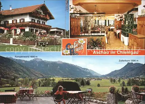 Aschau Chiemgau Cafe Pauli Gastraum mit Kampenwand und Zellerhorn Kat. Aschau i.Chiemgau