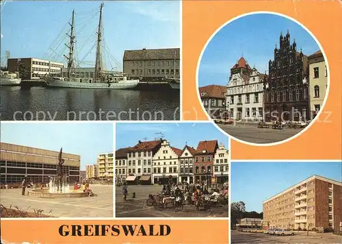 Greifswald Mecklenburg Vorpommern Segelschulschiff Wilhelm Pieck PdF Plastik Sporthalle HO Hotel Boddenhus Kat. Greifswald