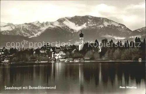 Seeshaupt Ortsansicht vom Starnberger See aus Benediktenwand Bayerische Voralpen Kat. Seeshaupt