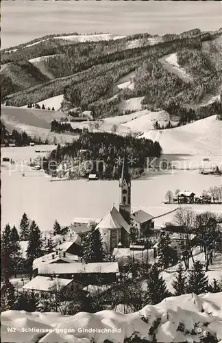 Schliersee Ortsansicht mit Kirche gegen Gindelschneid Kat. Schliersee