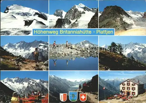 Saas Fee Hoehenweg Britanniahuette Plattjen Gletscher Bergsee Berggasthof Terrasse Wallis Alpenpanorama Kat. Saas Fee